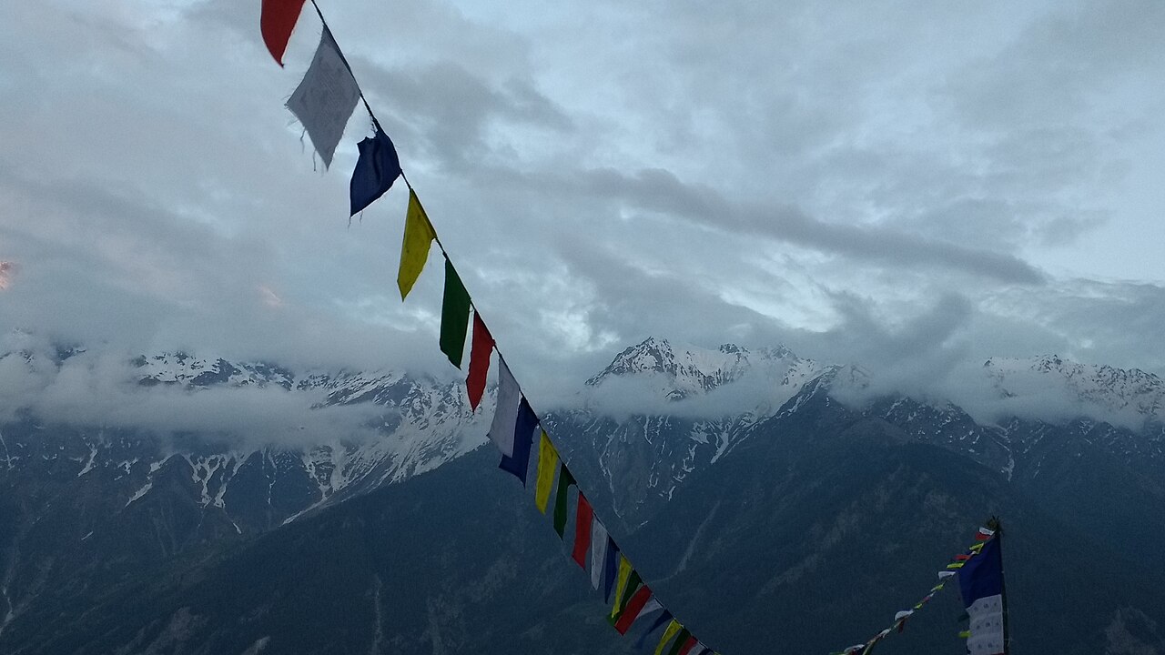 Wide Kinnaur Kailash mountain range viewed from Kalpa