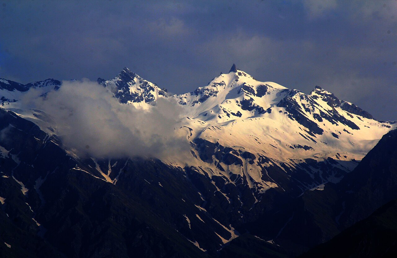 Rocky Shrikhand Mahadev peak against the Himalayan sky